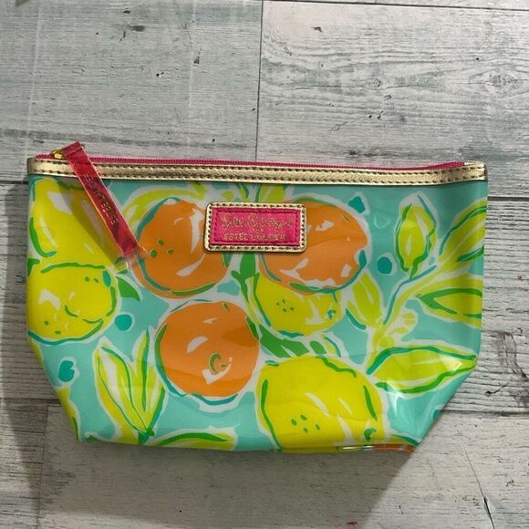 Lilly Pulitzer for Estee Lauder‎ Pink Green Lemons 10x5 inch Cosmetic Makeup Bag - Picture 1 of 7